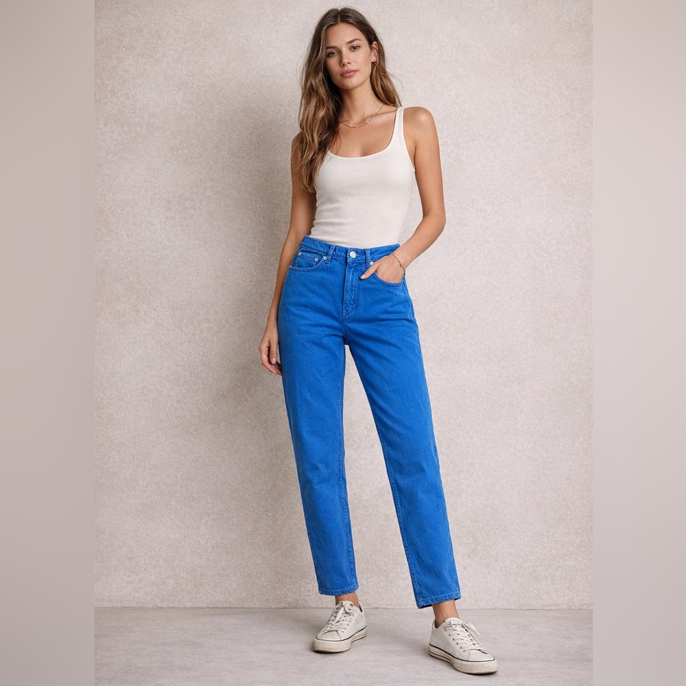 MNG High-Waist Mom Jeans Ankle Length Blue Size 6 NWT